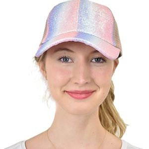Criss Cross Hat Women Baseball Cap Distressed Ponytail Messy Bun Trucker Ponycap